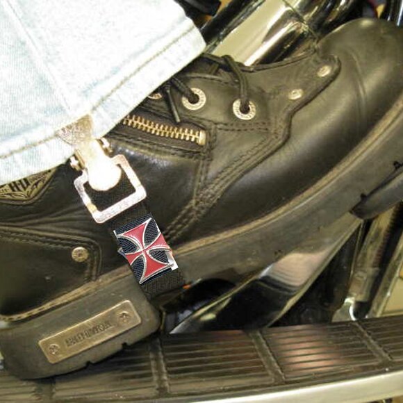 Tennessee Leather Red Iron Cross Motorcycle Riding Pant Alligator Clips 💸 - Picture 3 of 3